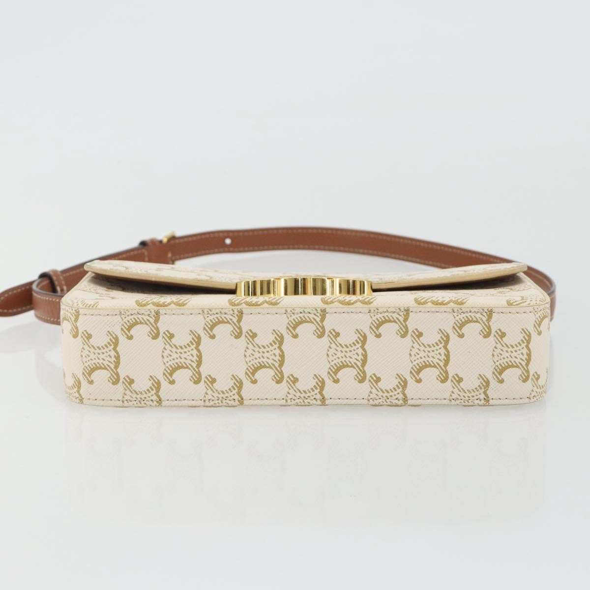 Celine Triomphe Strap Bag Monogram Canvas White Leather Handbag (Pre-Owned)