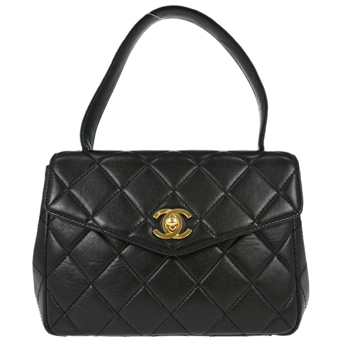 Chanel Vintage Classic Top Handle Flap Quilted Lambskin Black Leather Handbag (Pre-Owned)