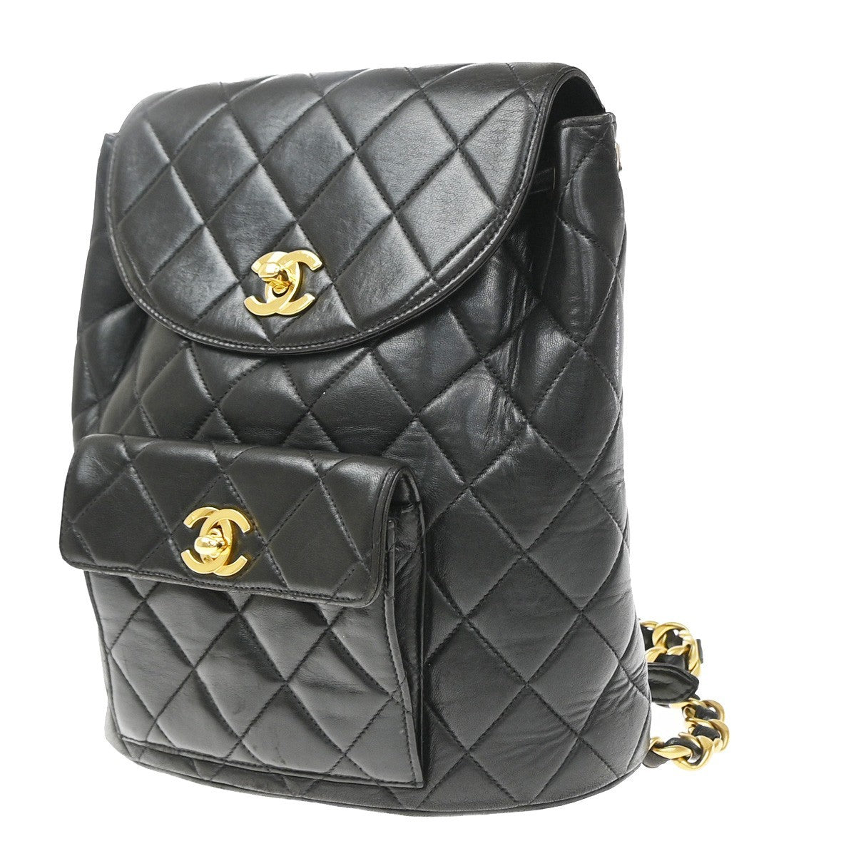 Chanel Vintage Cc Pocket Quilted Lambskin Black Leather Backpack Bag (Pre-Owned)