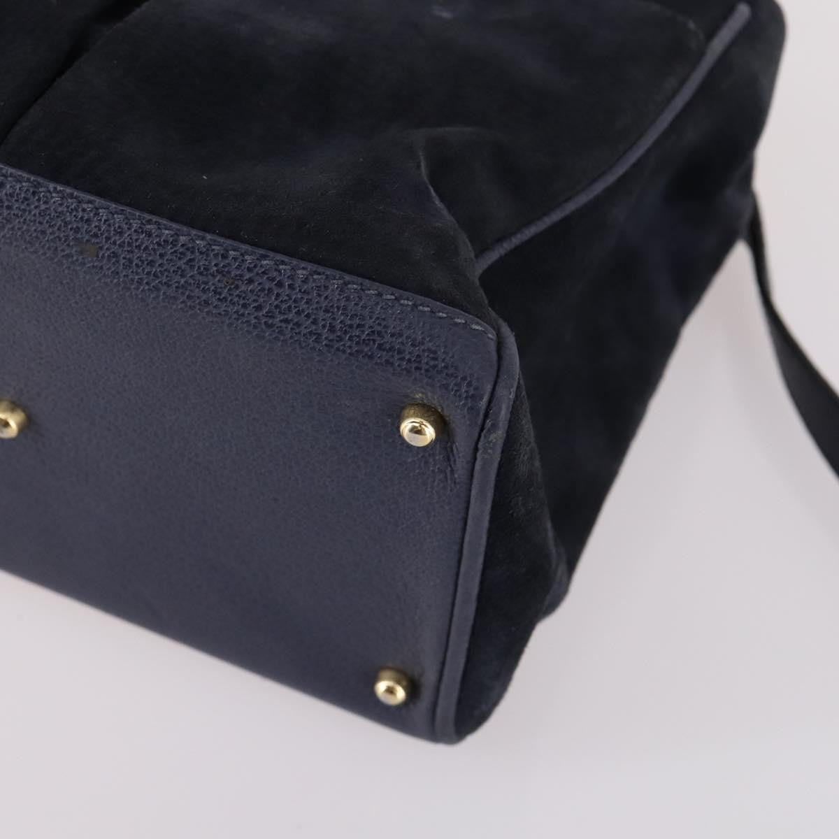Gucci Vintage Bamboo Handle Suede Navy Suede Handbag (Pre-Owned)