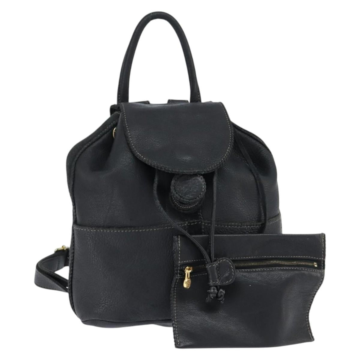 Fendi Logo Flap Drawstring Leather Black Leather Backpack Bag (Pre-Owned)