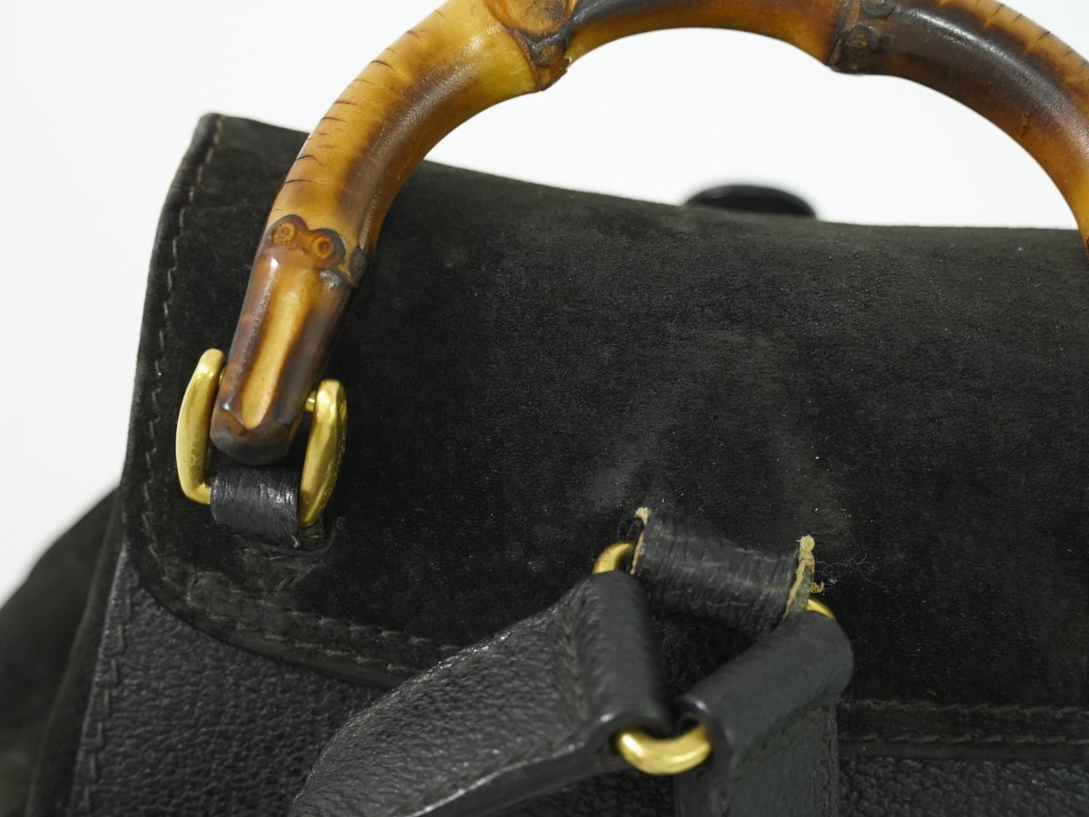 Gucci Vintage Bamboo Suede Black Suede Backpack Bag (Pre-Owned)