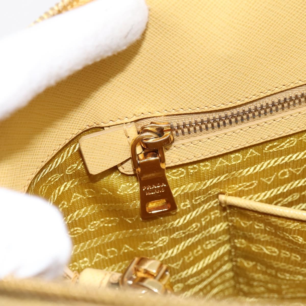 Prada Promenade Saffiano Leather Yellow Leather Handbag (Pre-Owned)