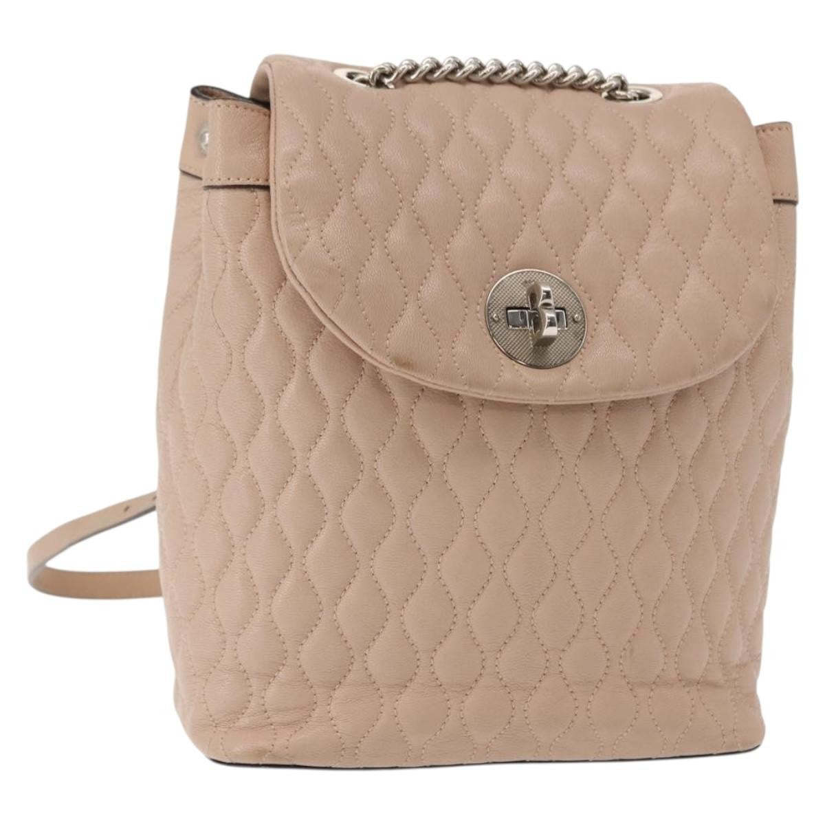Bally Vintage Quilted Leather Pink Leather Backpack Bag (Pre-Owned)