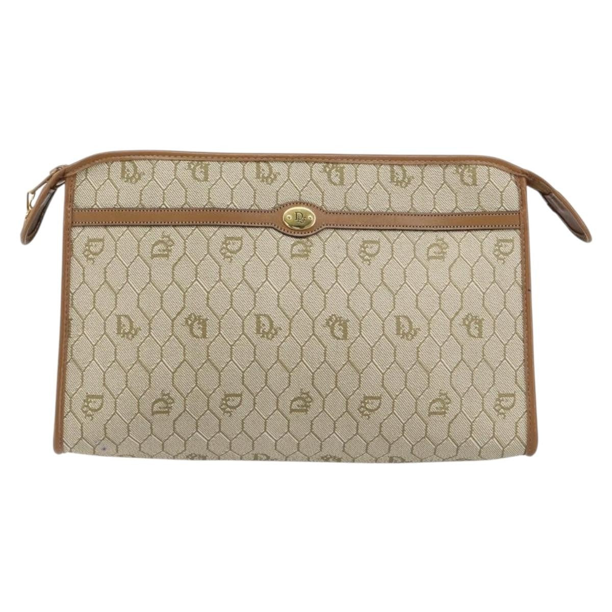 Christian Dior Vintage Honeycomb Zip Coated Canvas Beige Canvas Clutche & Pouche Bag (Pre-Owned)