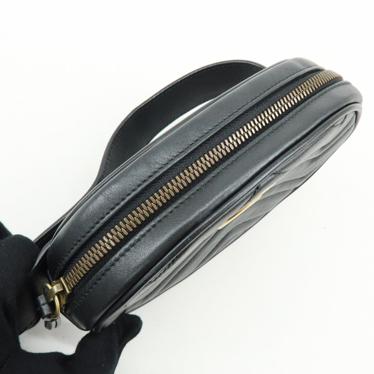 Gucci Gg Marmont Belt Matelasse Leather Black Leather Handbag (Pre-Owned)
