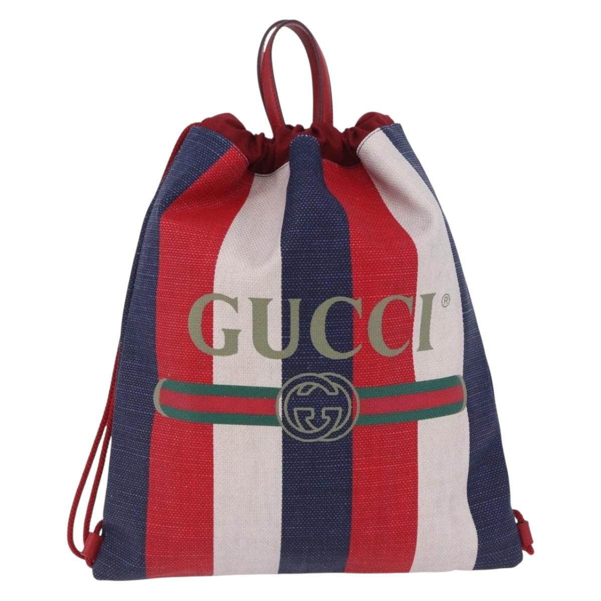 Gucci Logo Drawstring Striped Canvas Multicolour Canvas Backpack Bag (Pre-Owned)