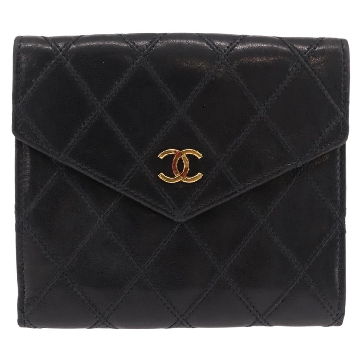 Chanel Cc Compact Quilted Caviar Black Leather Wallets Accessory (Pre-Owned)