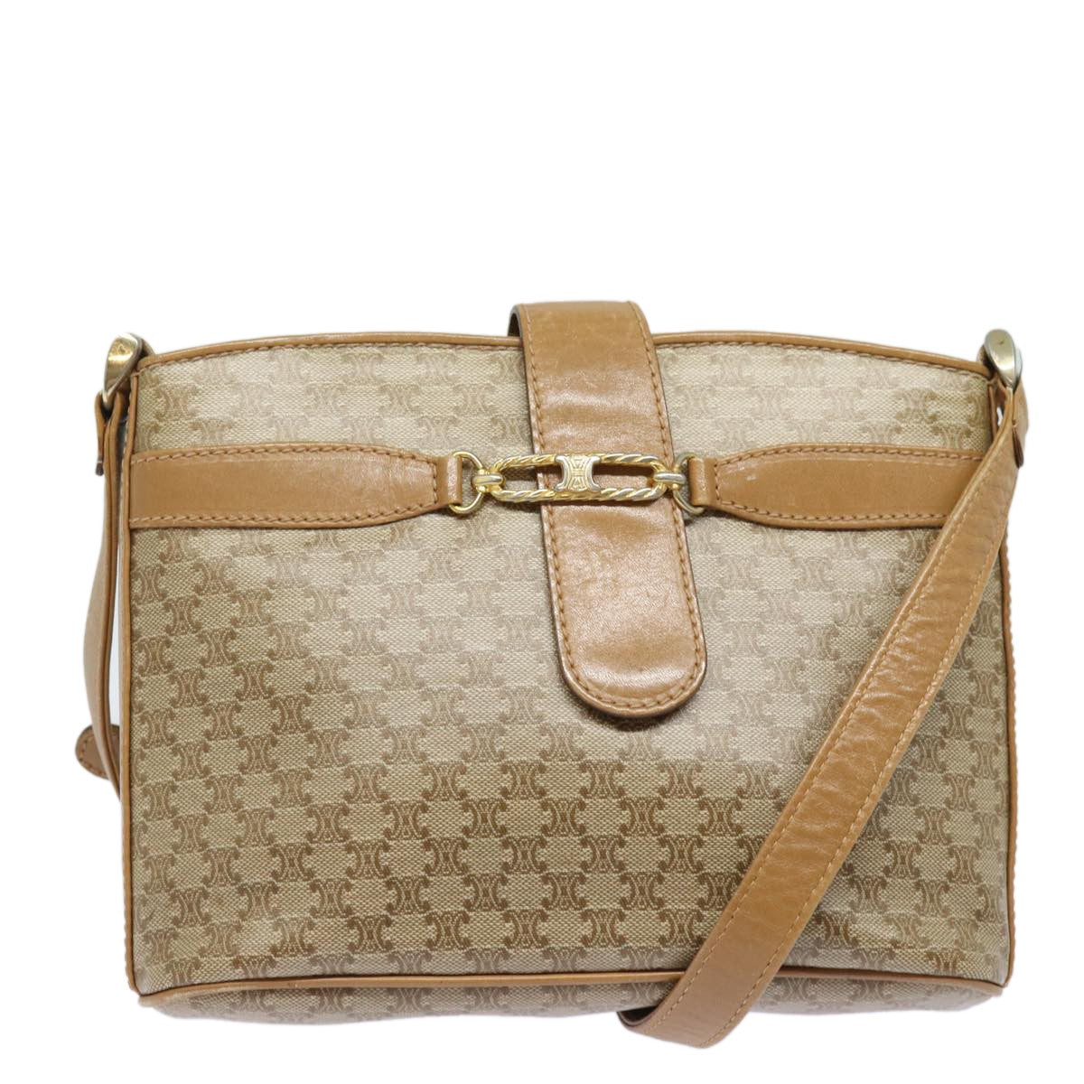 Celine Vintage Macadam Canvas And Leather Beige Canvas Shoulder Bag Bag (Pre-Owned)