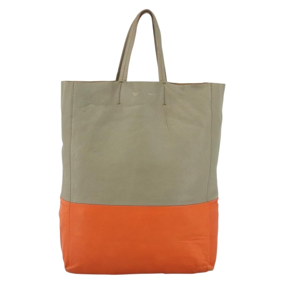 Celine Vertical Bi-Cabas Tote Leather Beige Leather Tote Bag Bag (Pre-Owned)