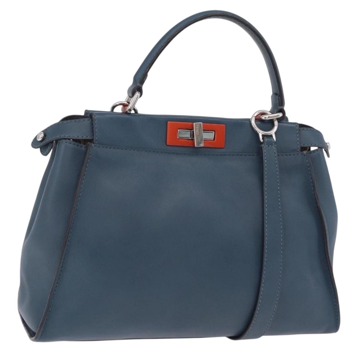 Fendi Peekaboo Ruffled Leather Blue Leather Handbag (Pre-Owned)