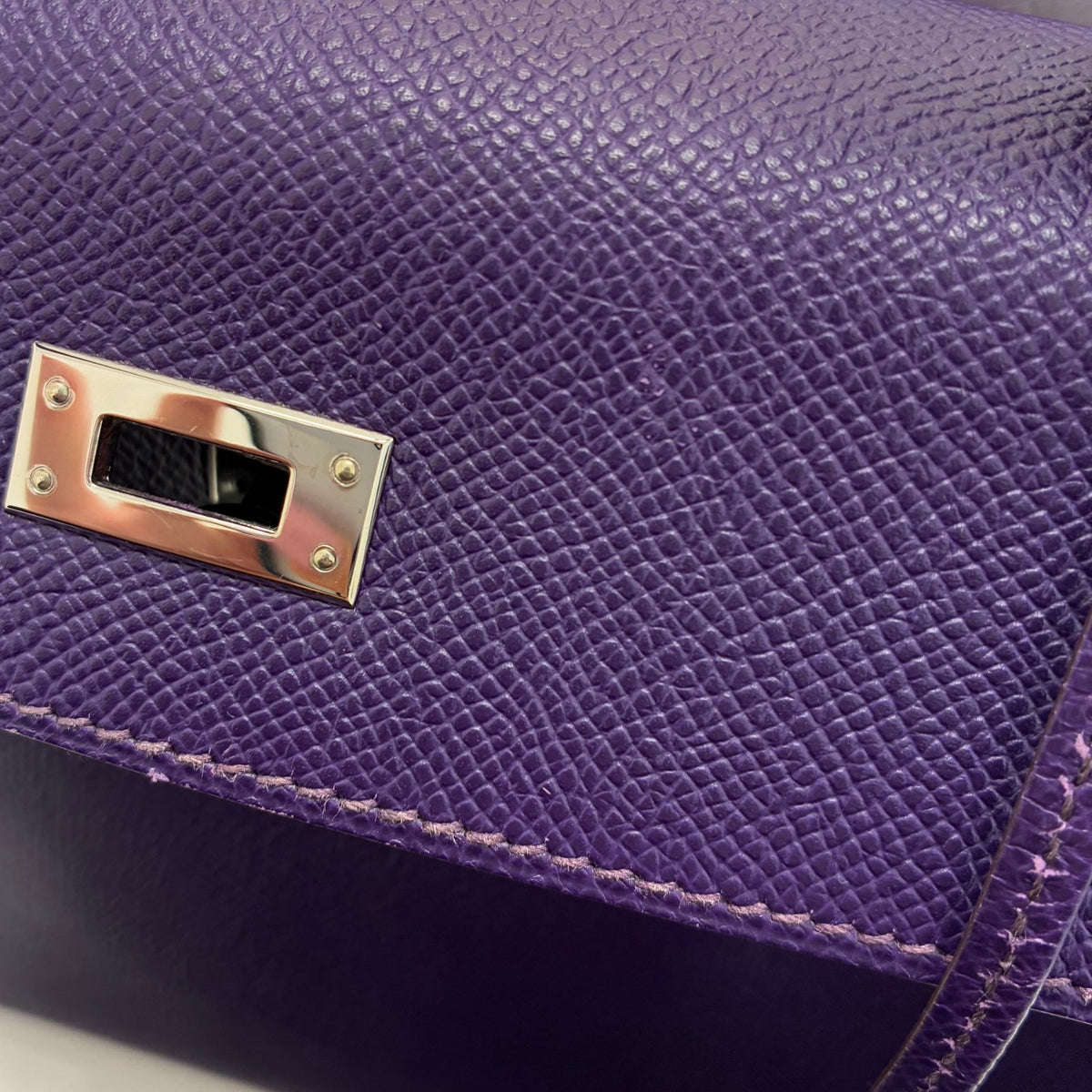 Hermes Kelly Purple Epsom With Palladium Hardware Purple Leather Handbag (Pre-Owned)
