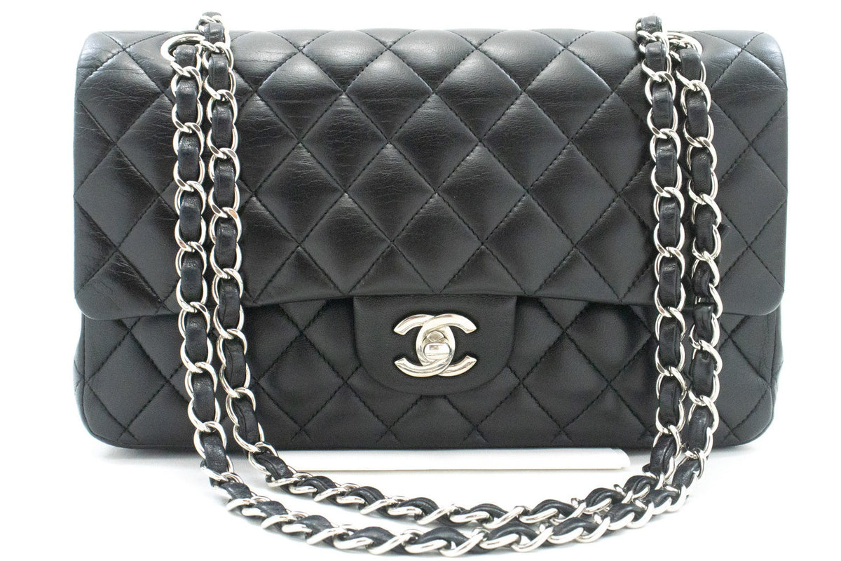 Chanel Classic Double Flap Quilted Lambskin Black Leather Handbag (Pre-Owned)