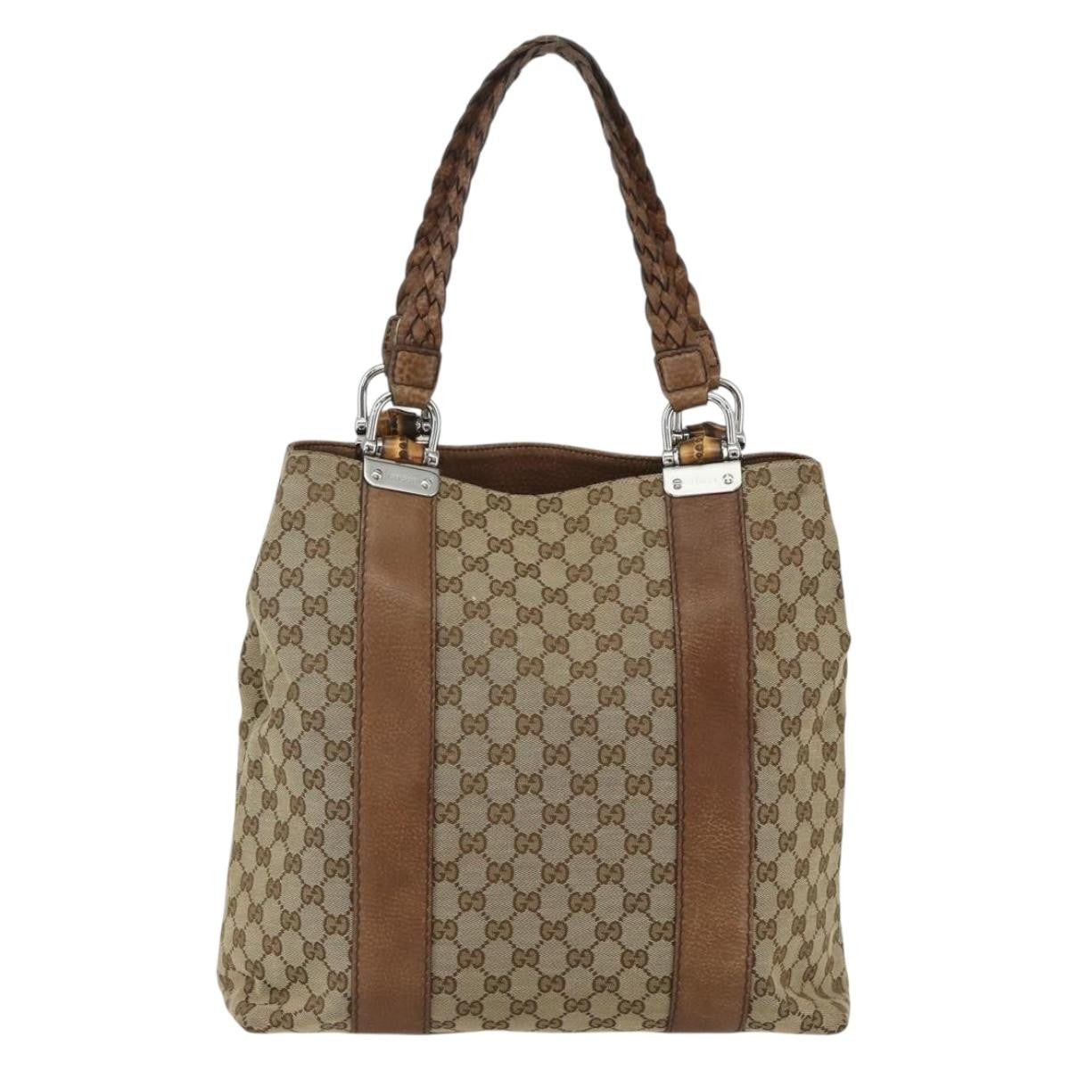 Gucci Bamboo Bar Gg Canvas Beige Canvas Tote Bag Bag (Pre-Owned)