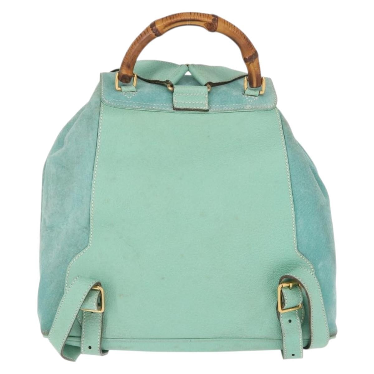 Gucci Vintage Bamboo Suede Green Suede Backpack Bag (Pre-Owned)