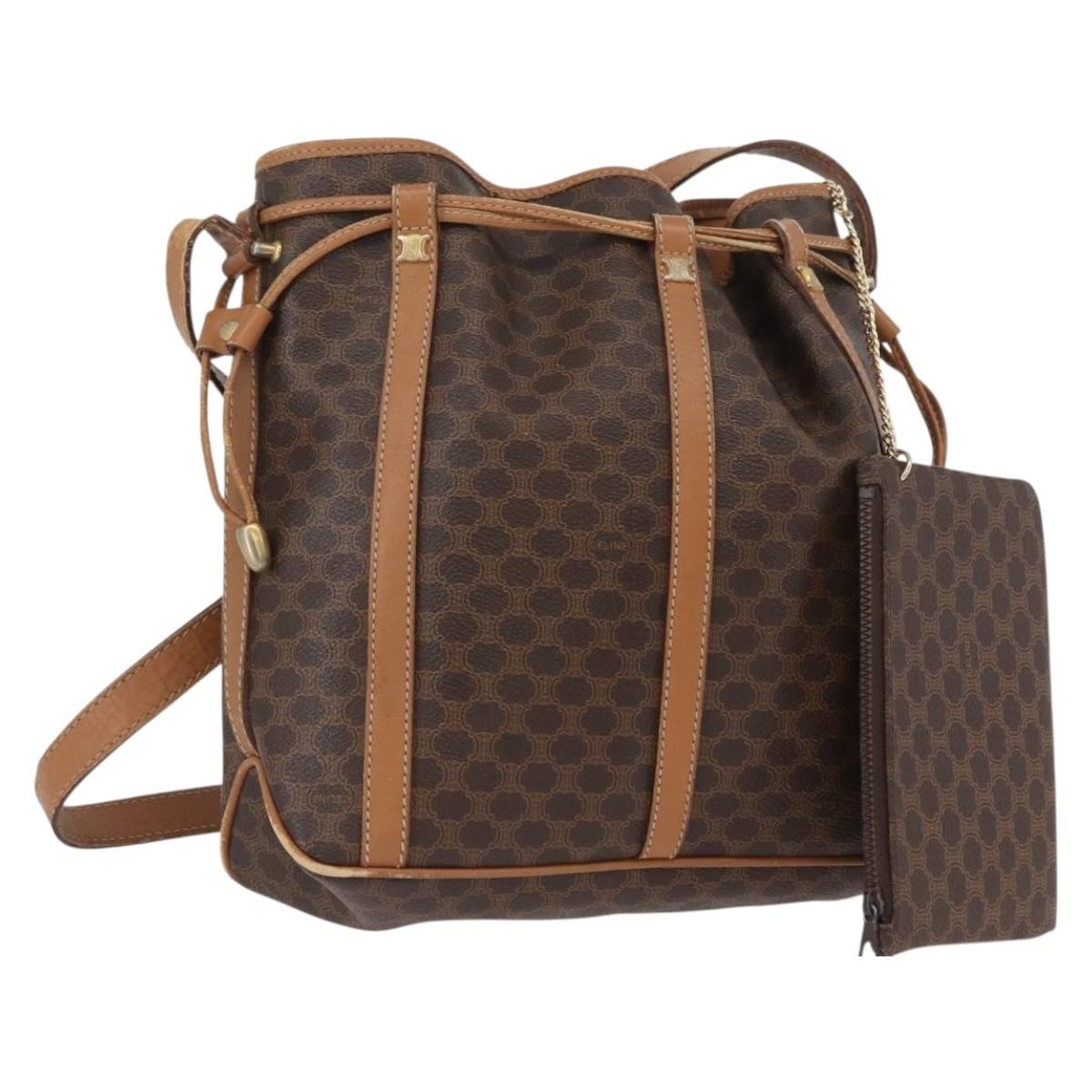 Celine Vintage Shoulder Bag Macadam Canvas & Leather Brown Canvas Shoulder Bag Bag (Pre-Owned)