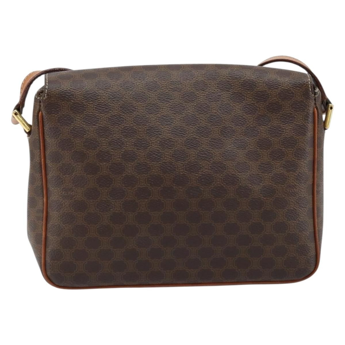 Celine Vintage Macadam Circle Logo Canvas And Leather Brown Canvas Shoulder Bag Bag (Pre-Owned)
