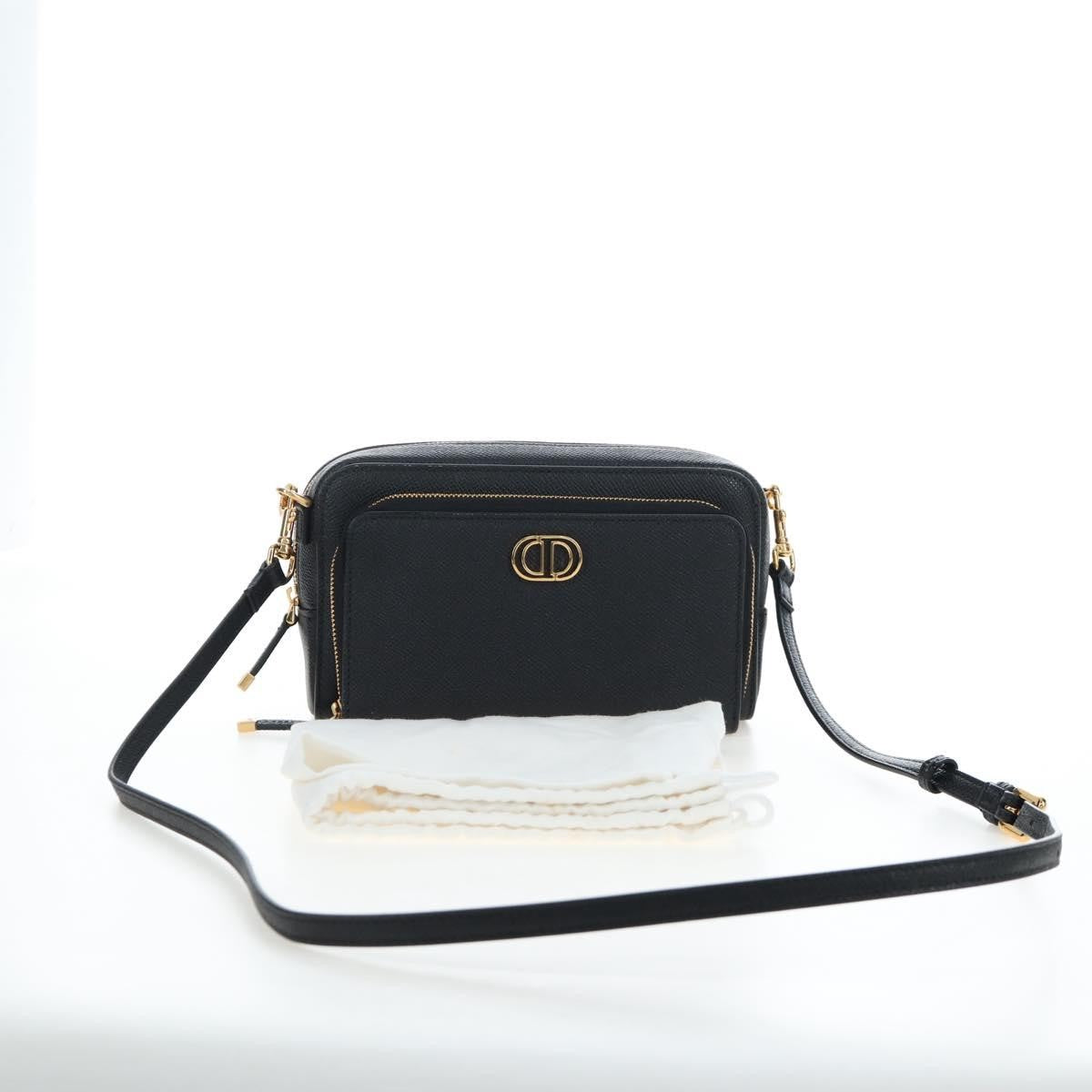 Christian Dior Caro Double Leather Black Leather Crossbody Bag Bag (Pre-Owned)