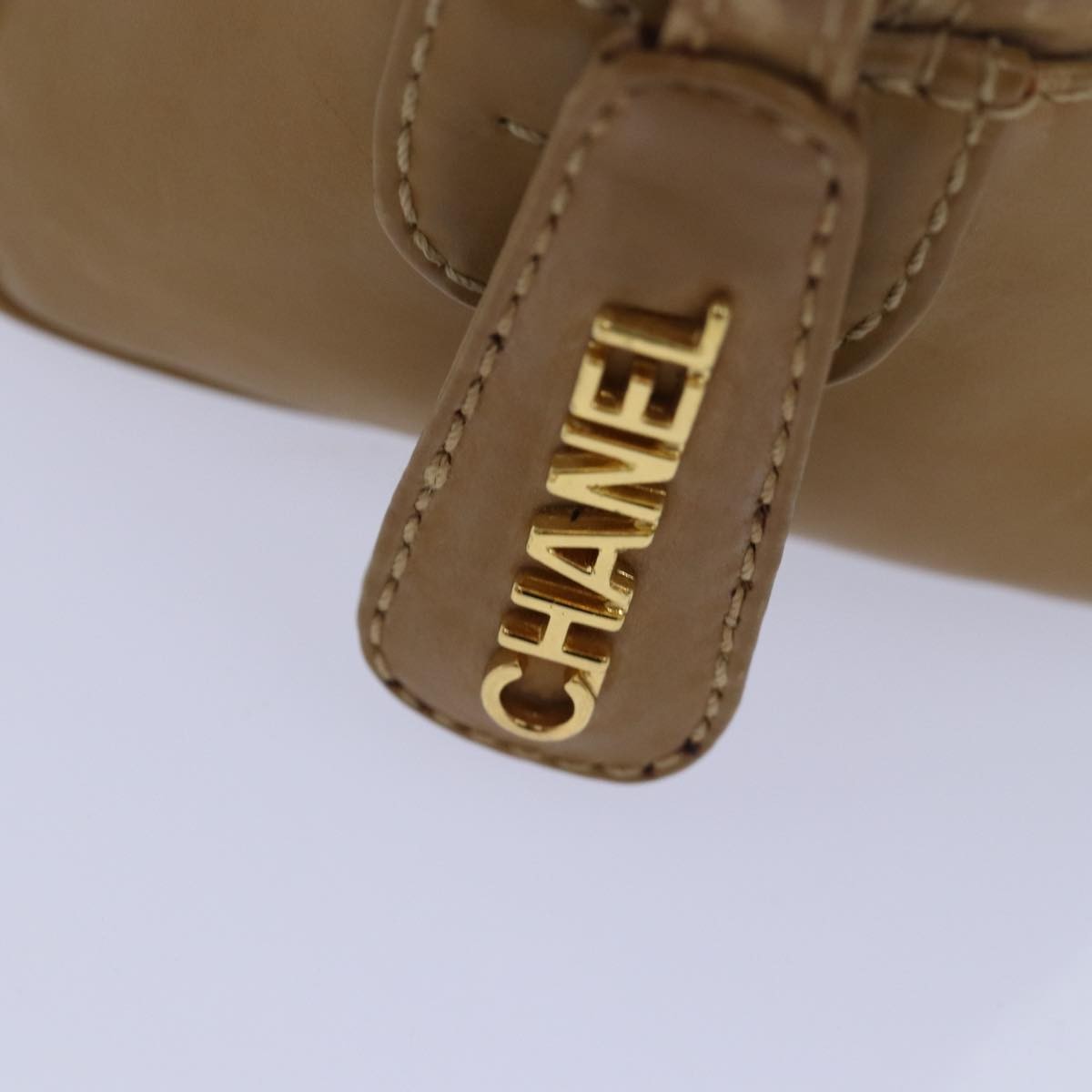 Chanel Square Stitch Toiletry Lambskin Beige Leather Clutche & Pouche Bag (Pre-Owned)