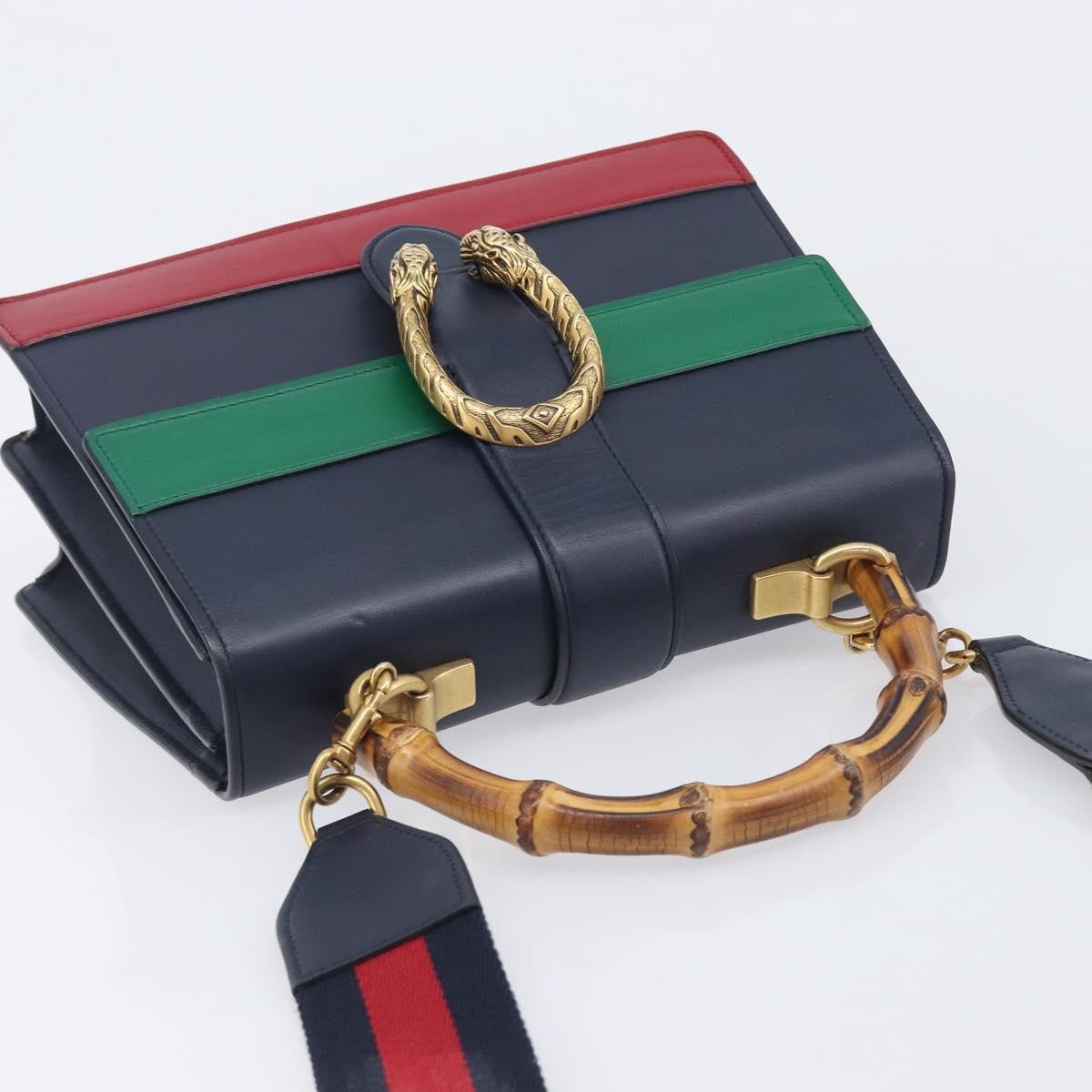 Gucci Dionysus Bamboo Top Handle Leather Navy Leather Handbag (Pre-Owned)