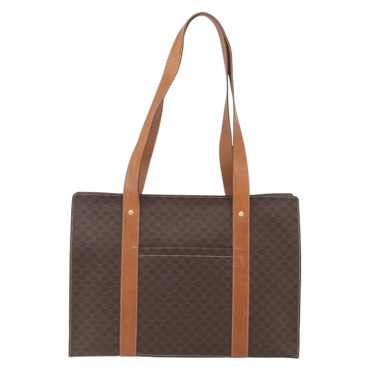 Celine Vintage Macadam Shopper Tote Canvas And Leather Brown Canvas Tote Bag Bag (Pre-Owned)