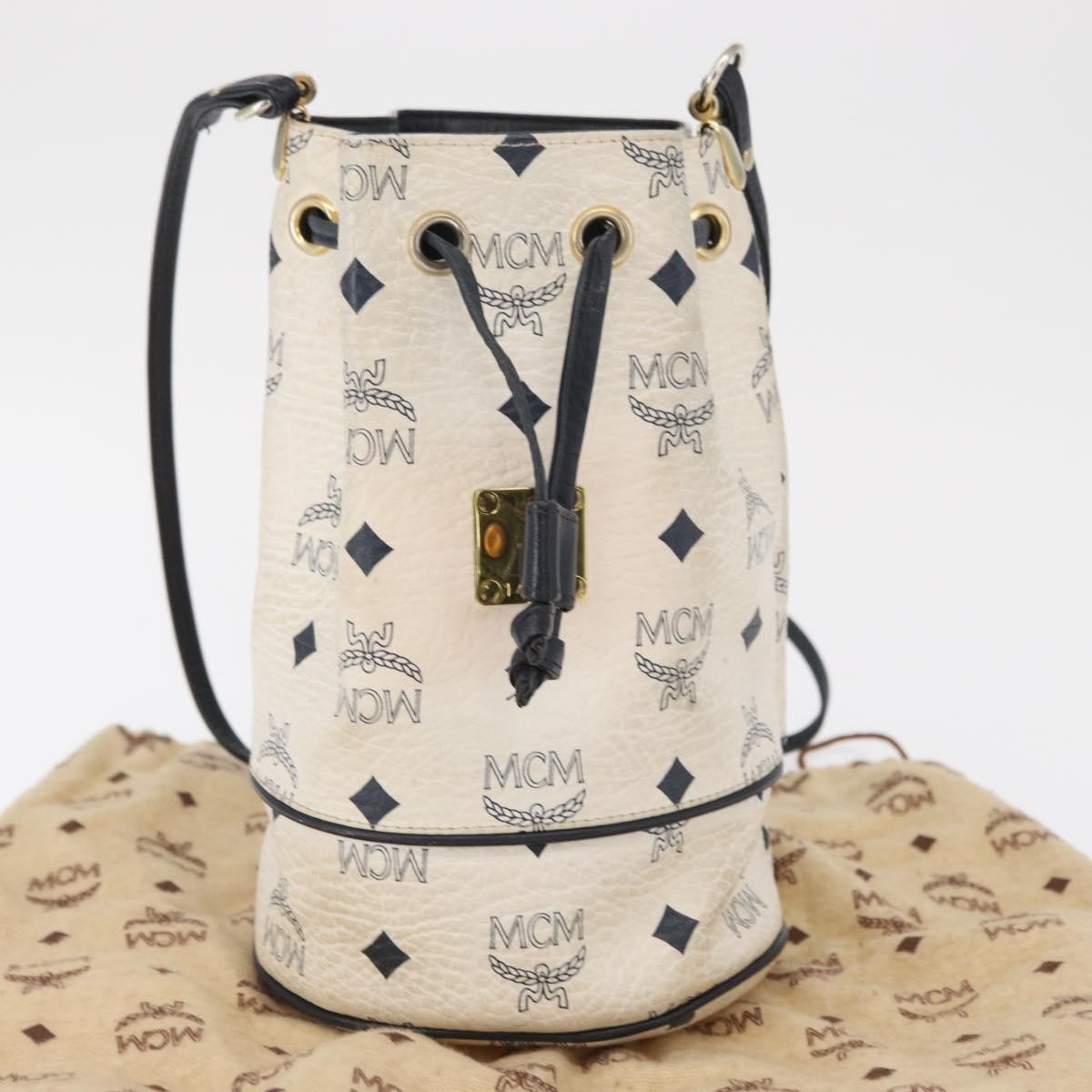 MCM Drawstring Leather White Pvc Shoulder Bag Bag (Pre-Owned)