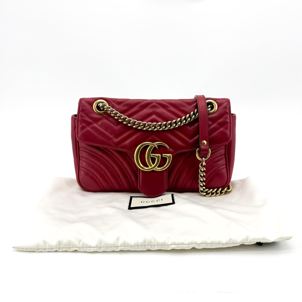 Gucci Gg Marmont Flap Chevron Leather Red Leather Shoulder Bag Bag (Pre-Owned)