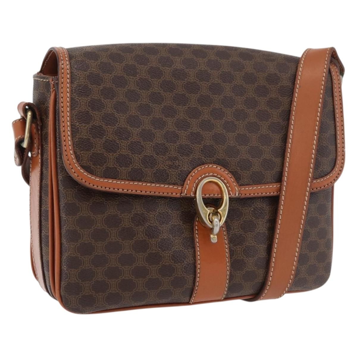 Celine Vintage Macadam Canvas And Leather Brown Canvas Handbag (Pre-Owned)