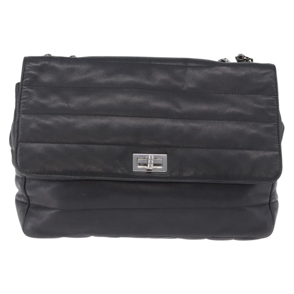 Chanel Vintage Reissue Flap Horizontal Quilt Lambskin Black Leather Shoulder Bag Bag (Pre-Owned)