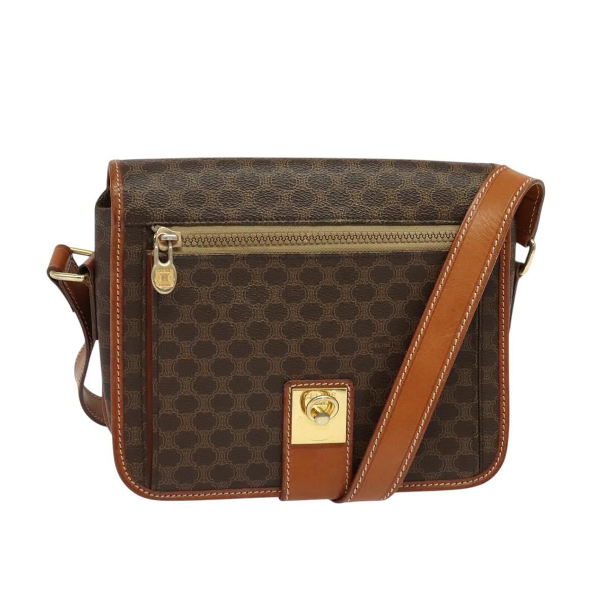 Celine Vintage Macadam Canvas And Leather Brown Canvas Shoulder Bag Bag (Pre-Owned)