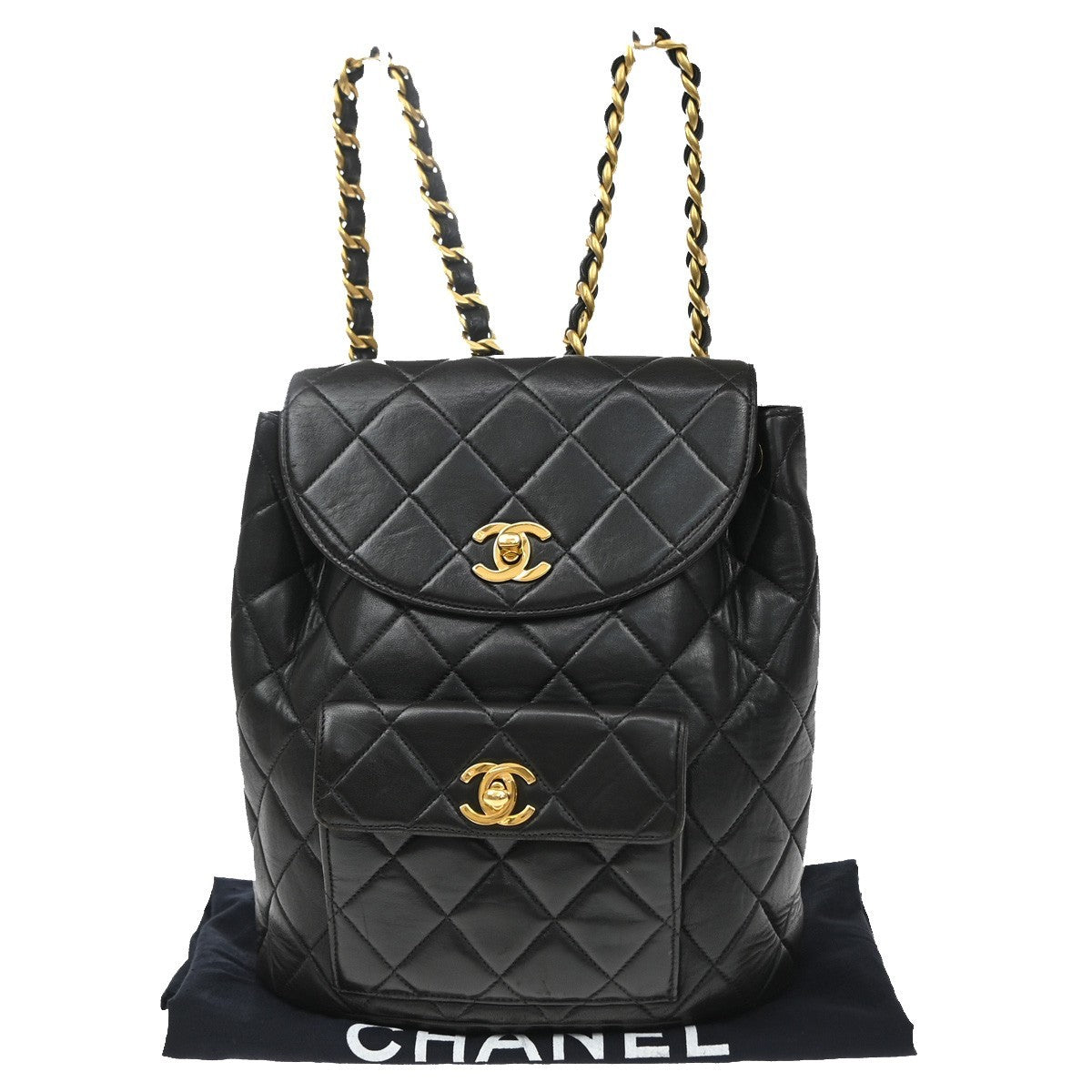 Chanel Vintage Cc Pocket Quilted Lambskin Black Leather Backpack Bag (Pre-Owned)