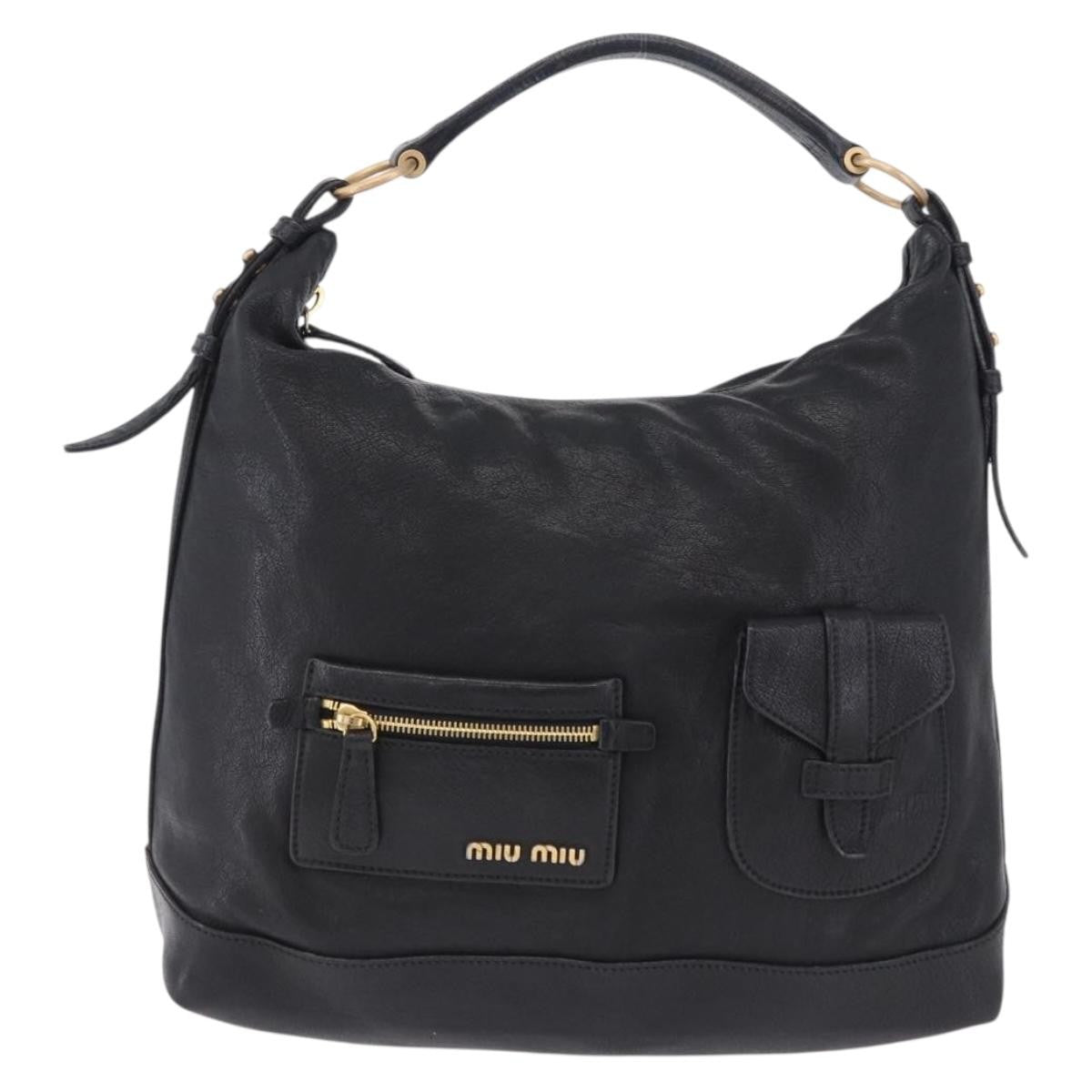 Miu Miu Zip Front Pocket Shopping Tote Leather Black Leather Shoulder Bag Bag (Pre-Owned)