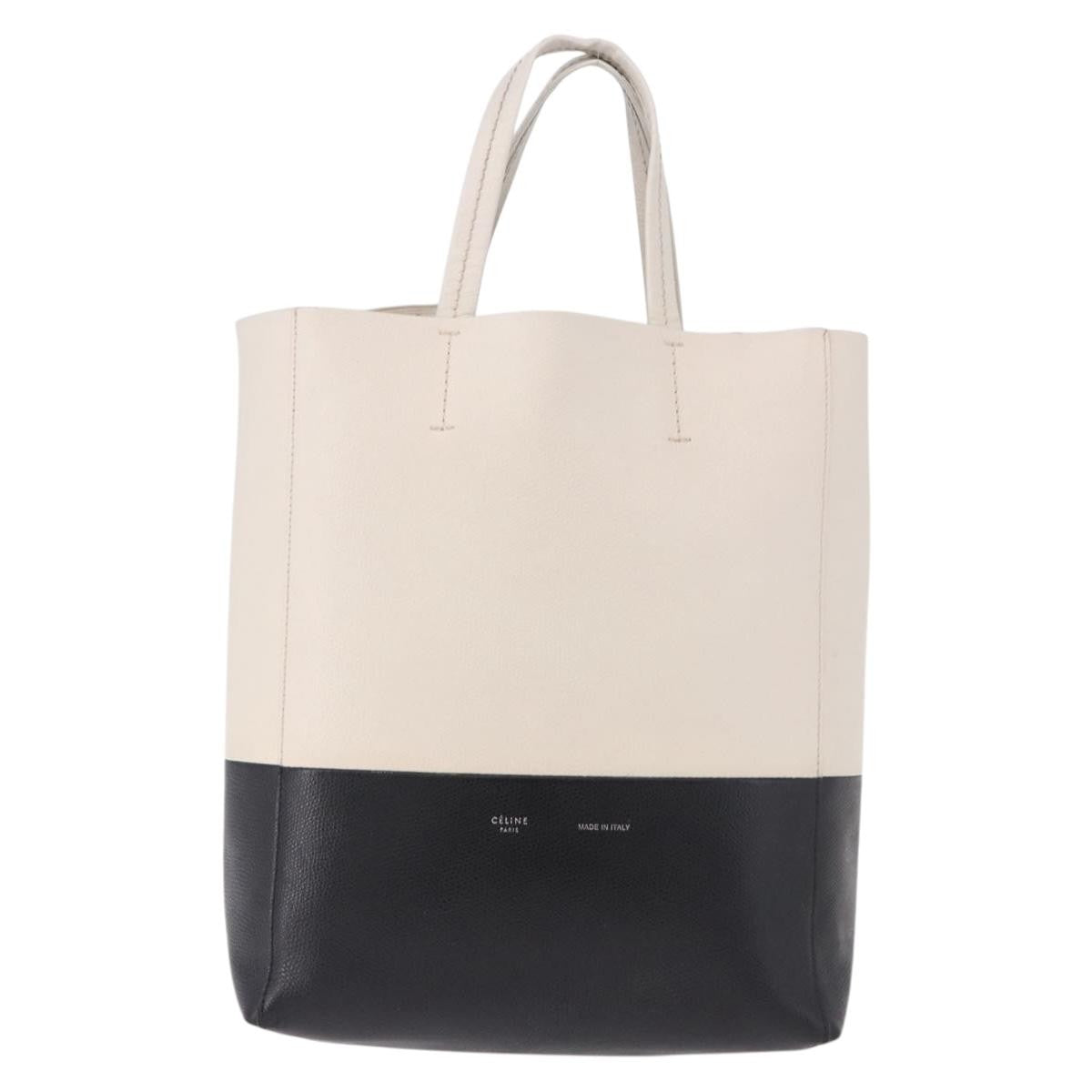 Celine Vertical Bi-Cabas Tote Leather White Leather Tote Bag Bag (Pre-Owned)