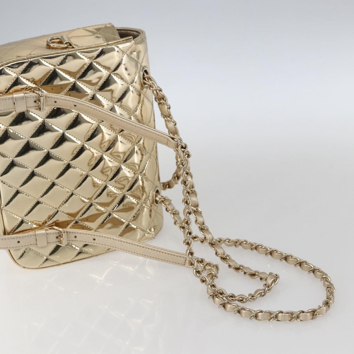 Chanel Hollywood Boulevard Backpack With Star Coin Purse Quilted Metallic Leather Gold Patent_Leather Backpack Bag (Pre-Owned)