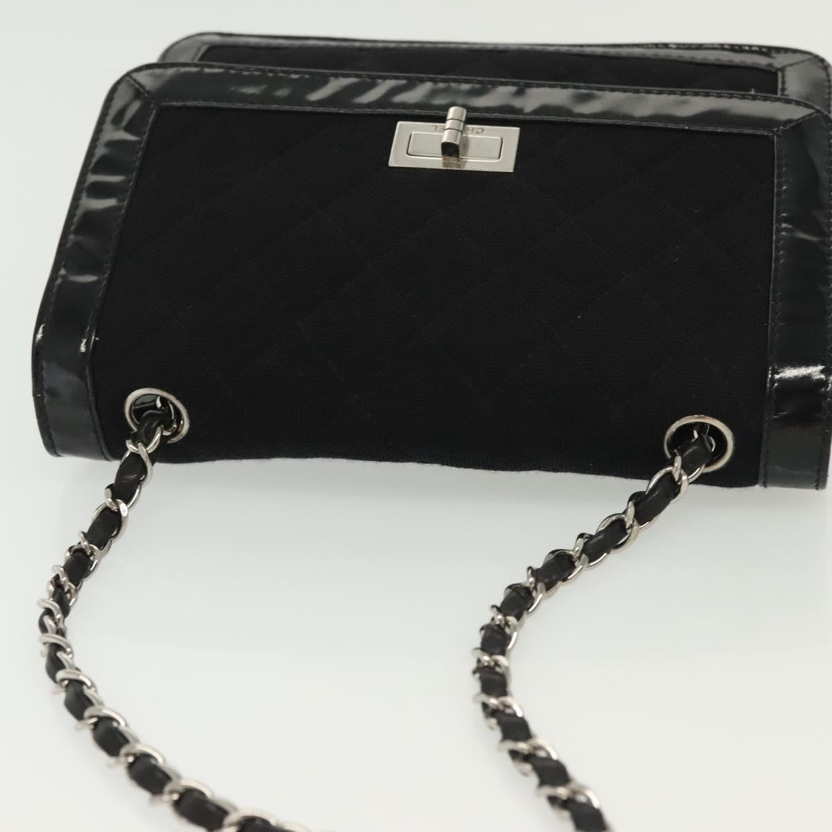 Chanel Vintage Mademoiselle Flap Quilted Canvas With Patent Black Canvas Shoulder Bag Bag (Pre-Owned)