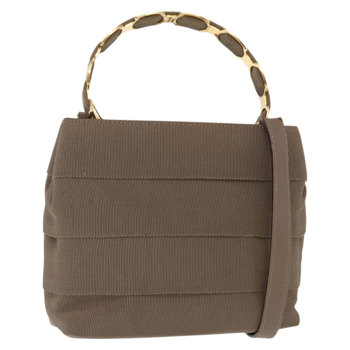Salvatore Ferragamo Vala Canvas Beige Canvas Handbag (Pre-Owned)