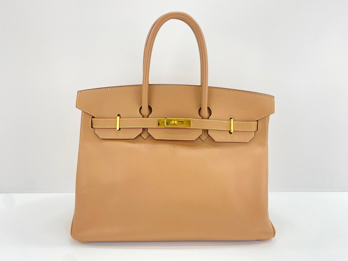 Hermes Birkin Brown Epsom With Gold Hardware Beige Calfskin Handbag (Pre-Owned)