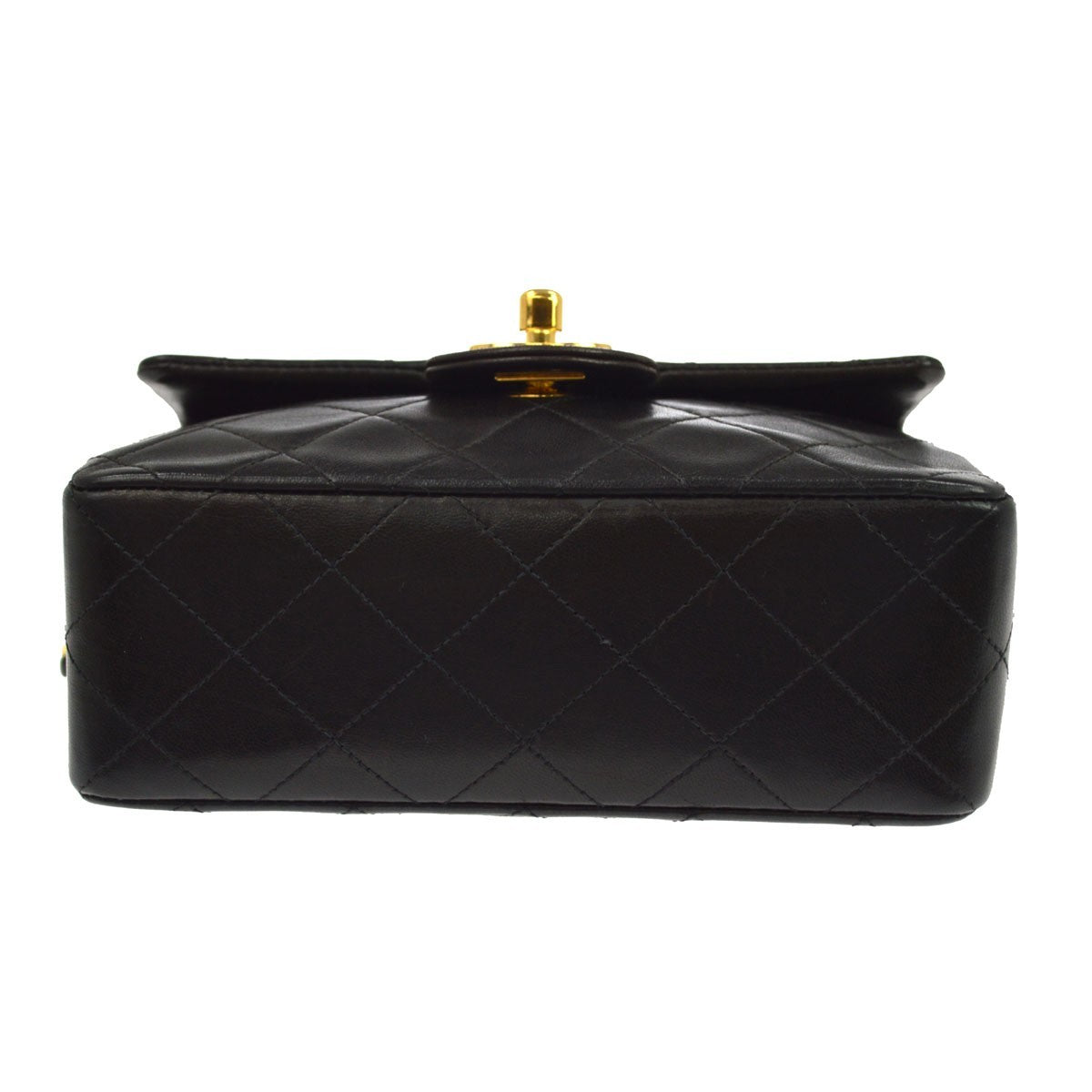 Chanel Vintage Square Classic Single Flap Quilted Lambskin Black Leather Handbag (Pre-Owned)