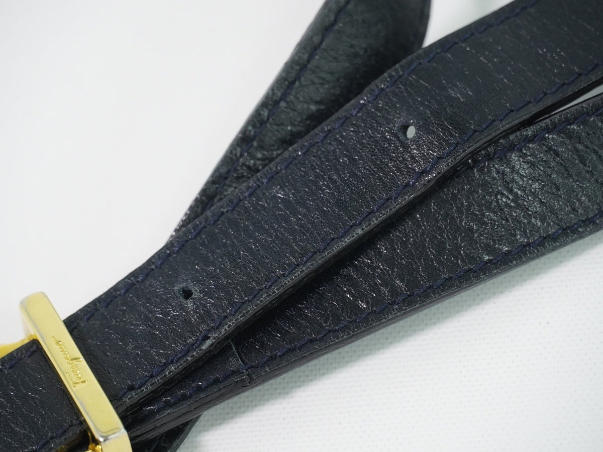 Salvatore Ferragamo Convertible Top Handle Leather Navy Leather Handbag (Pre-Owned)