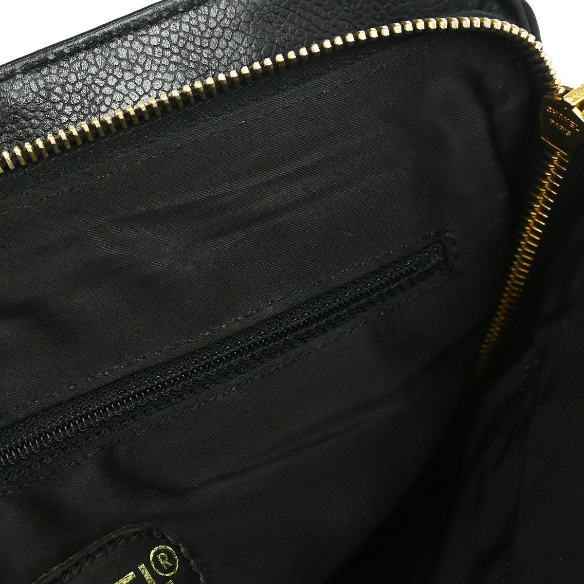Chanel Vintage Logo Chain Tote Caviar Black Leather Tote Bag Bag (Pre-Owned)