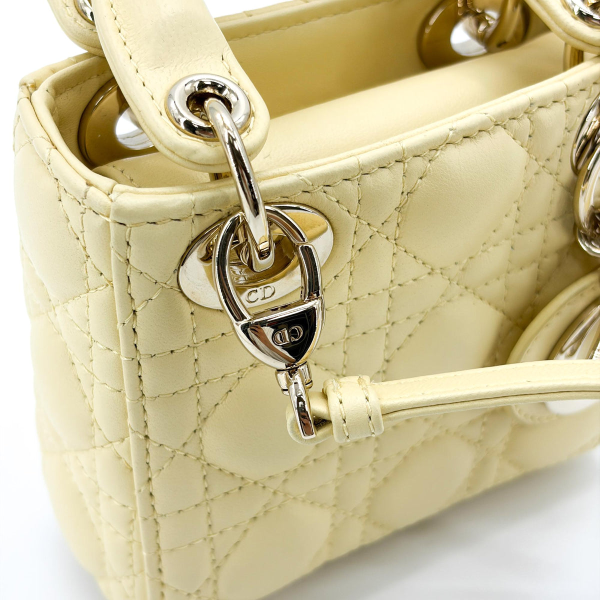 Christian Dior Lady Dior Lambskin Yellow Lamb Handbag (Pre-Owned)