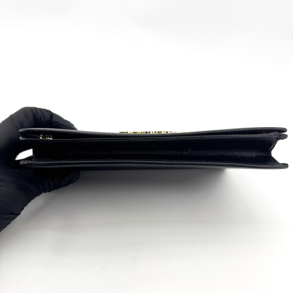 Prada Flap Card Case On Chain Saffiano Leather Black Leather Card Holders Accessory (Pre-Owned)