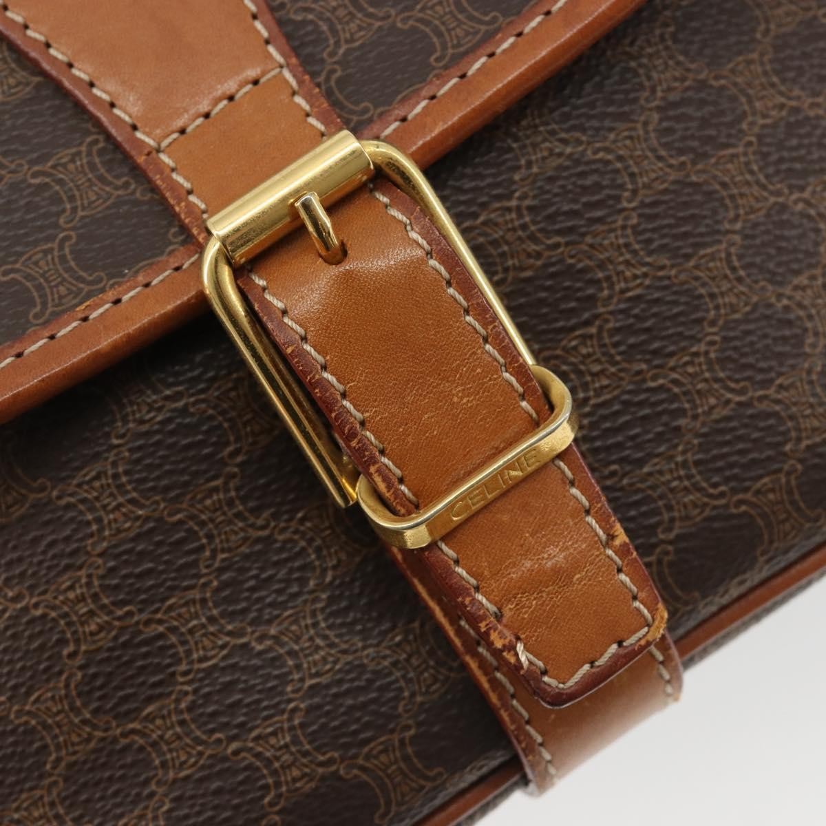 Celine Vintage Macadam Canvas And Leather Brown Canvas Shoulder Bag Bag (Pre-Owned)