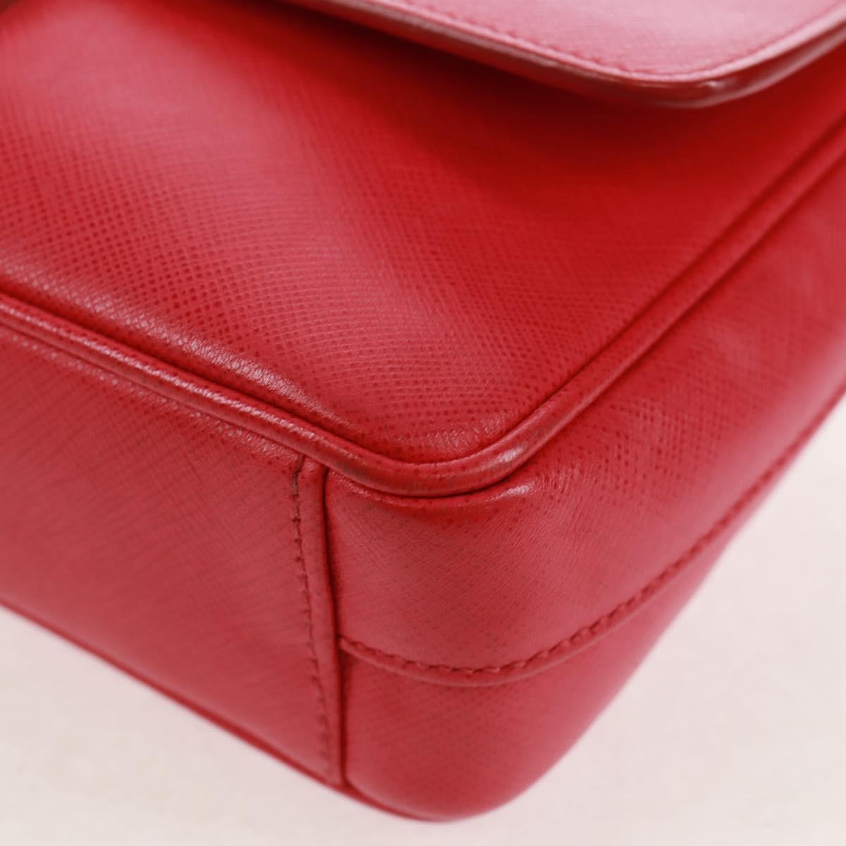 Prada Sound Chain Saffiano Leather Red Leather Shoulder Bag Bag (Pre-Owned)