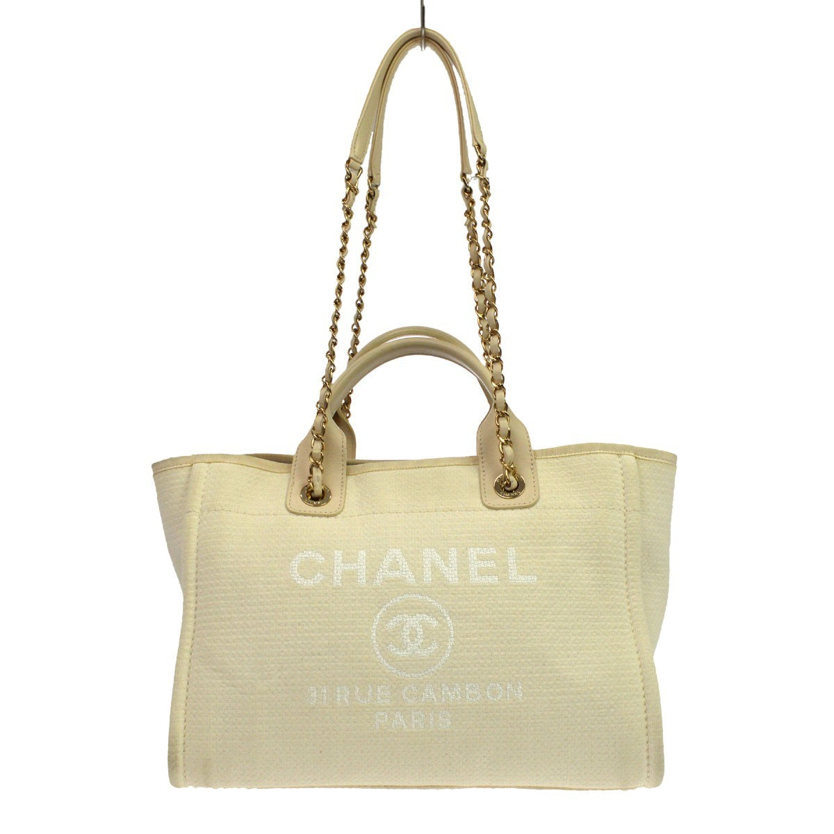 Chanel Deauville Nm Mixed Fibers White Canvas Tote Bag Bag (Pre-Owned)