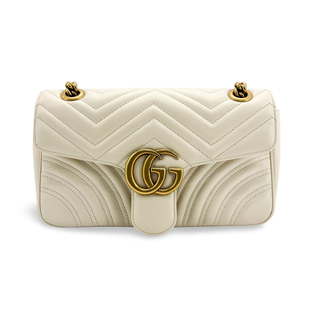 Gucci Gg Marmont Patent White Leather Shoulder Bag Bag (Pre-Owned)