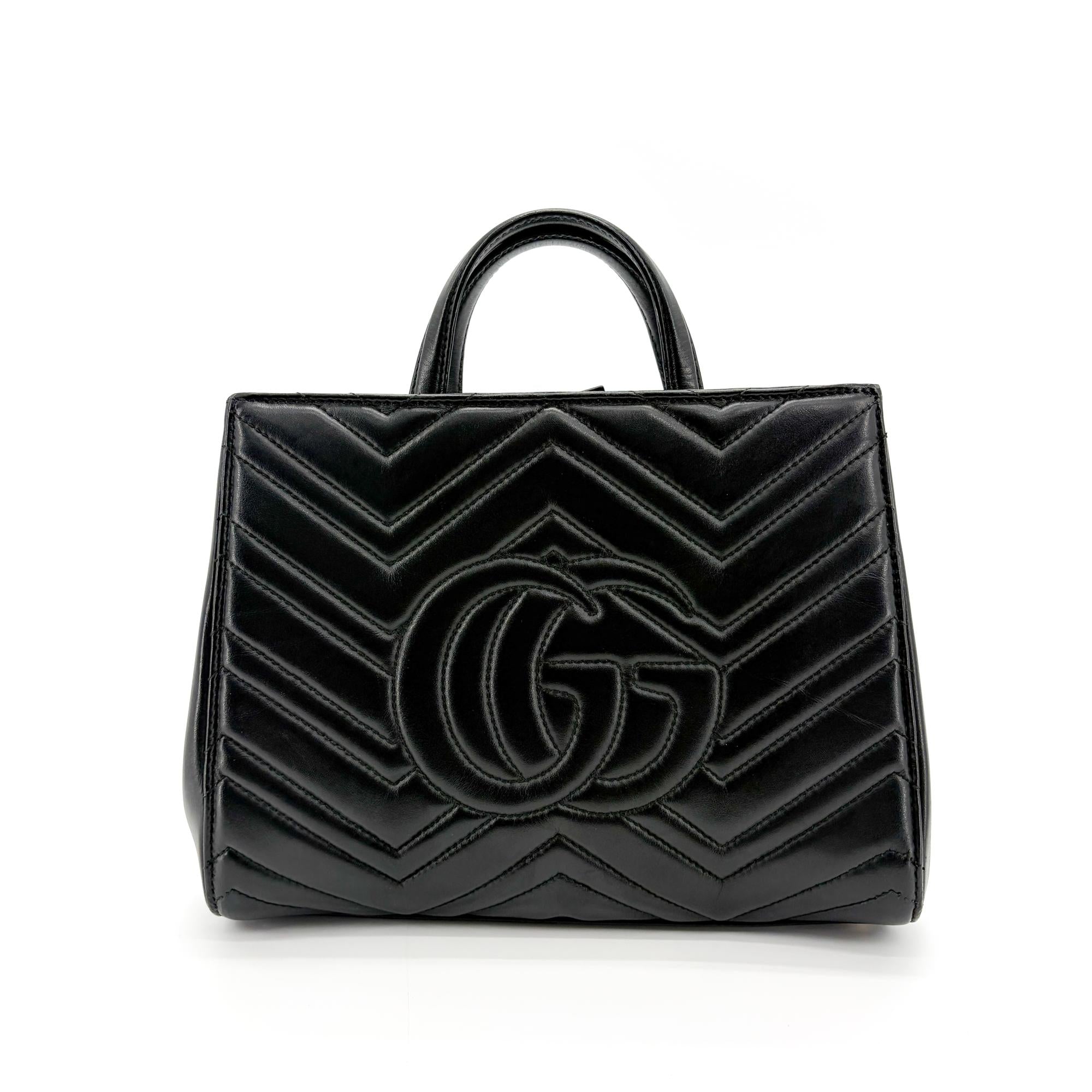 Gucci Gg Marmont Tote Matelasse Leather Black Leather Tote Bag Bag (Pre-Owned)