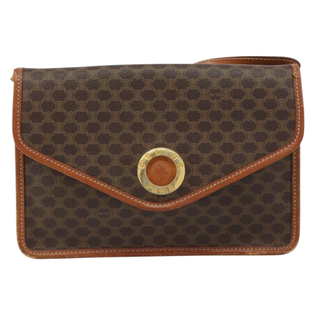 Celine Vintage Macadam Circle Logo Canvas And Leather Brown Canvas Shoulder Bag Bag (Pre-Owned)