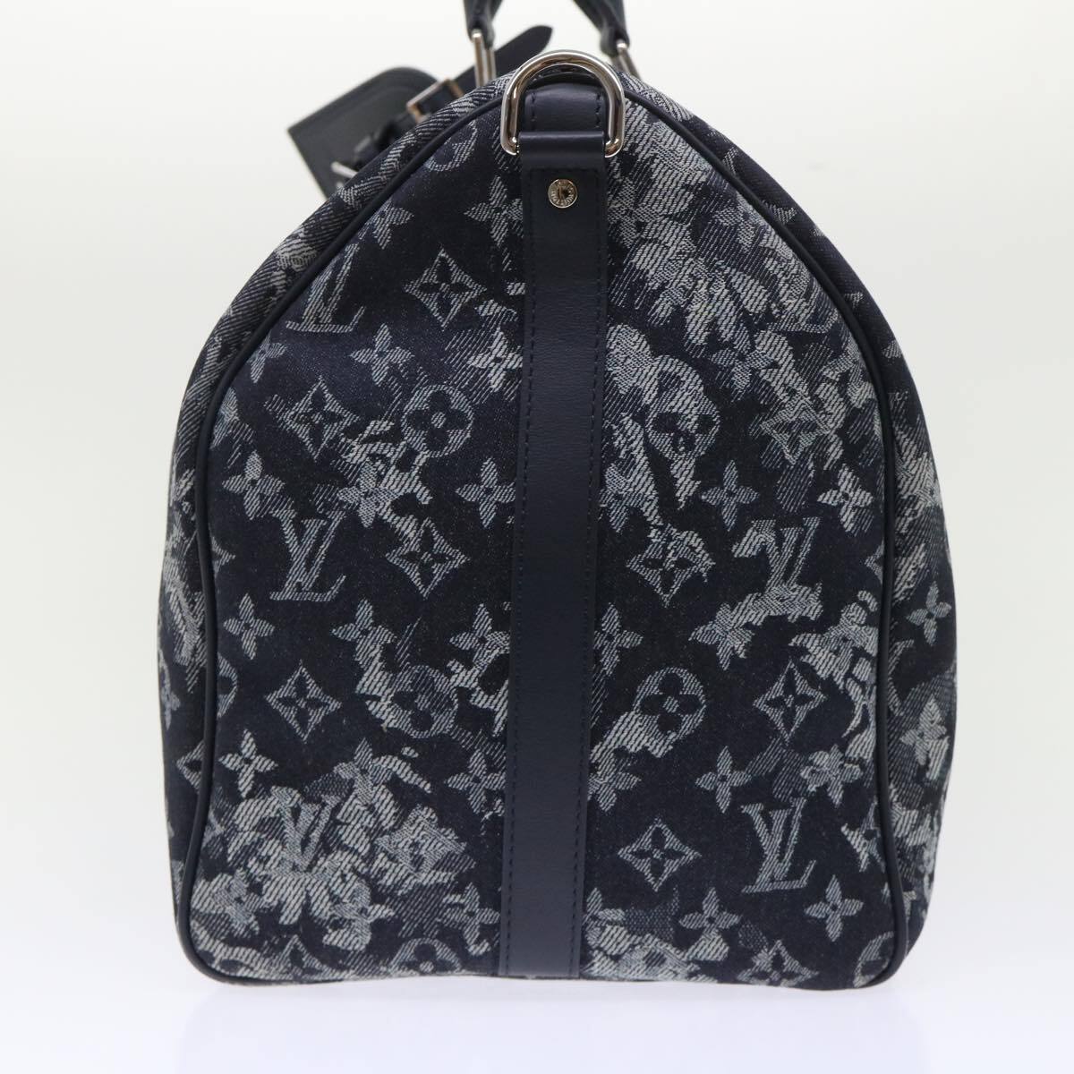 Louis Vuitton Keepall Bandouliere Monogram Tapestry Canvas Navy Canvas Bag (Pre-Owned)