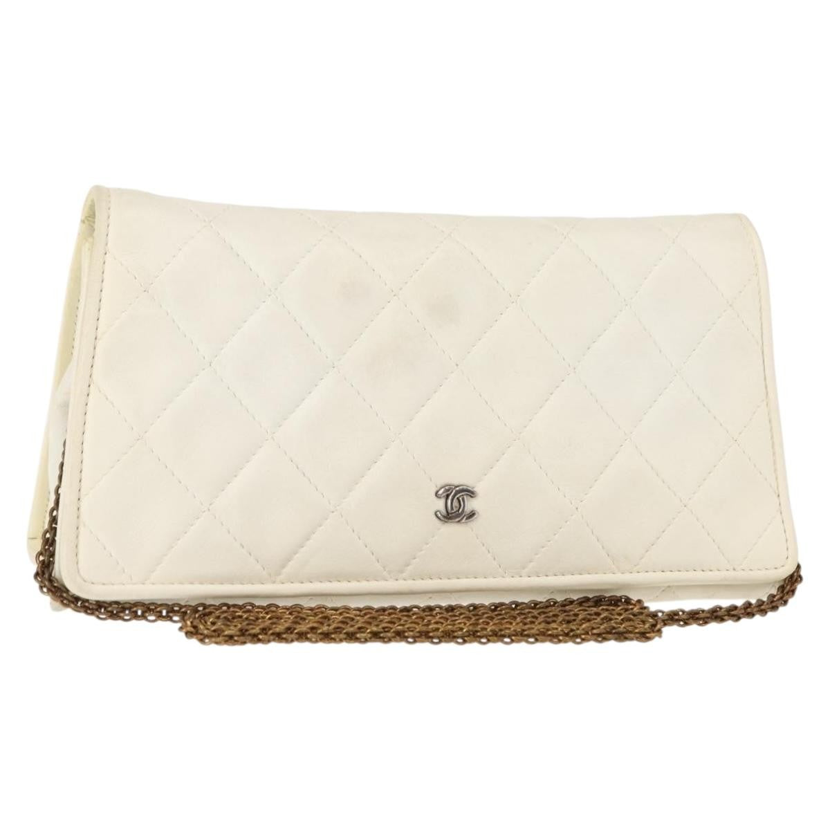 Chanel Full Flap Wallet On Chain Quilted Lambskin White Leather Clutche & Pouche Bag (Pre-Owned)